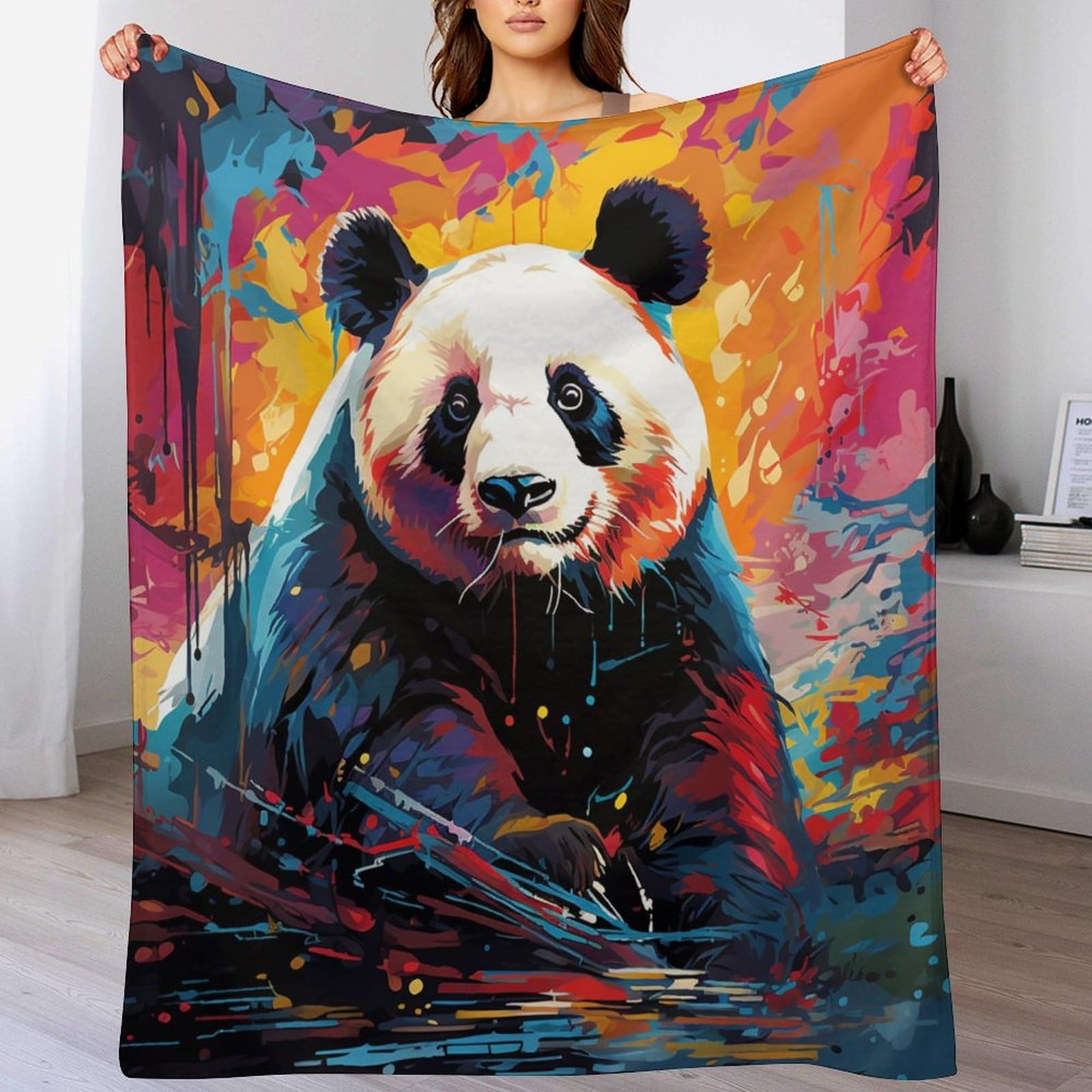 Couverture canapé panda en flanelle 150x200 cm douce et chaude pour salon