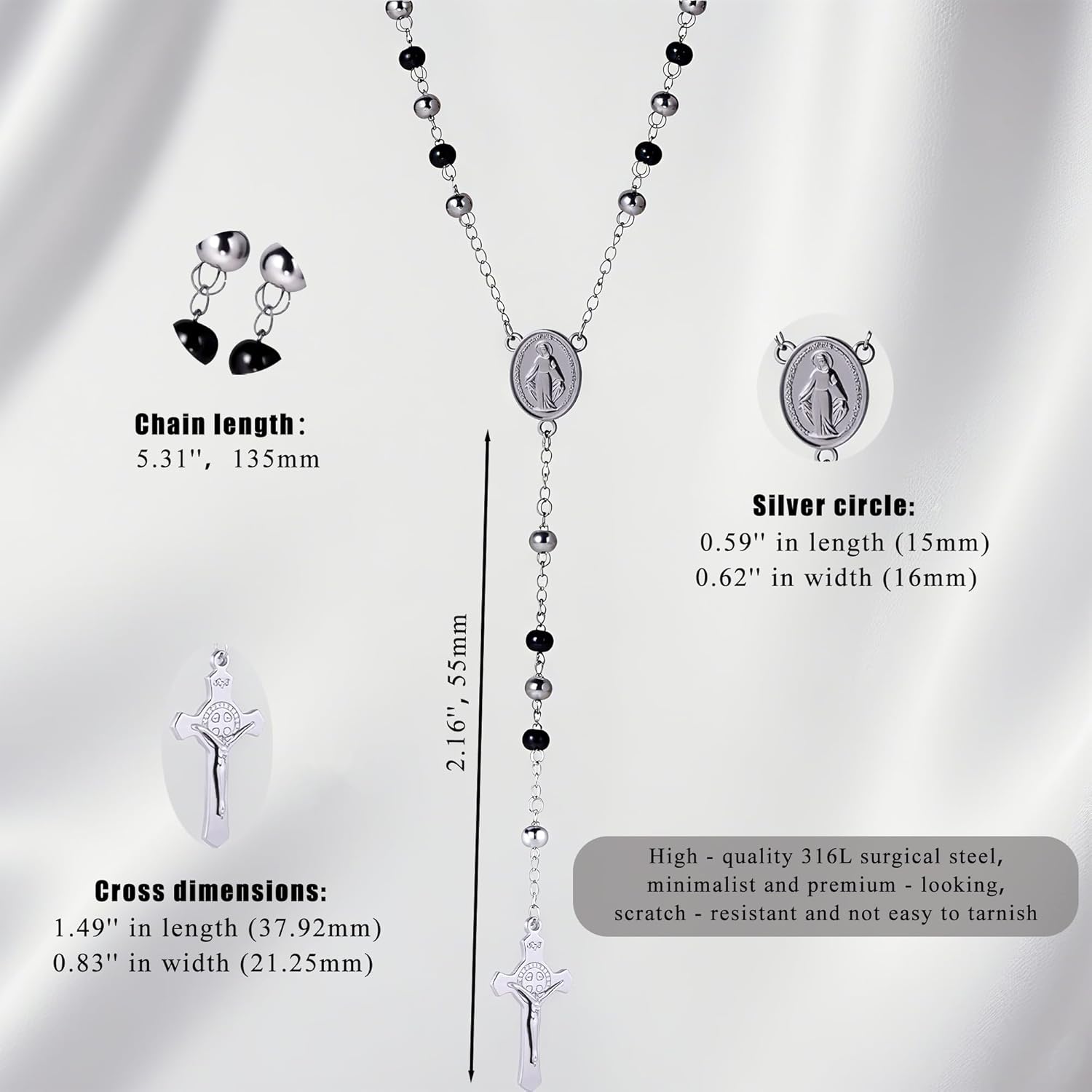 Cross Necklace for Men,Stainless Steel Pendant,Christian Cross Pendant with 18-20 Inches Chain,Mens Necklace Jewelry Gifts For Dad,Friends,Brother - Image 2