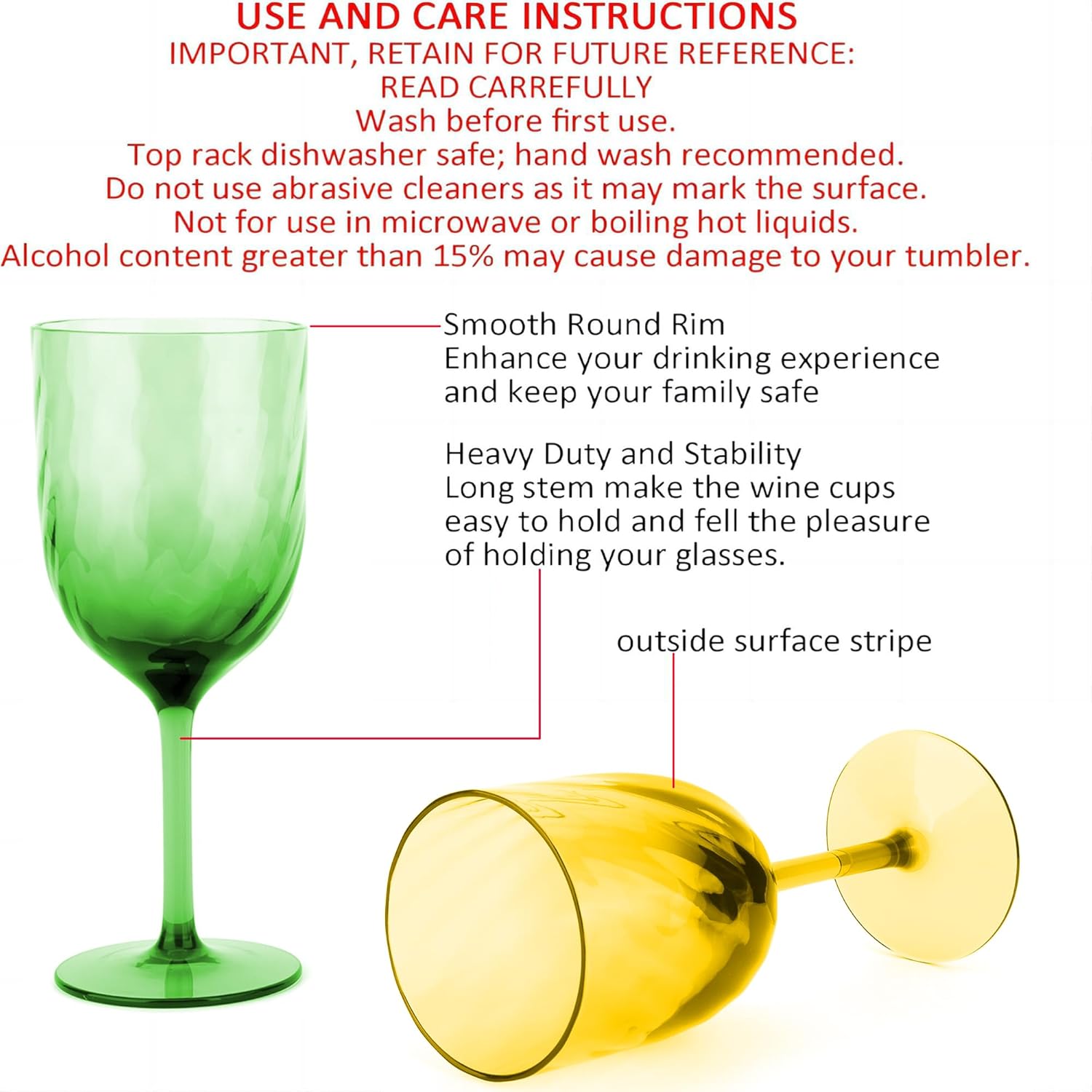 KOXIN-KARLU Unbreakable Classic 14 ounce All-Purpose Plastic Stem Wine Glasses Acrylic Glasses, Set of 6 Multicolor - Image 4