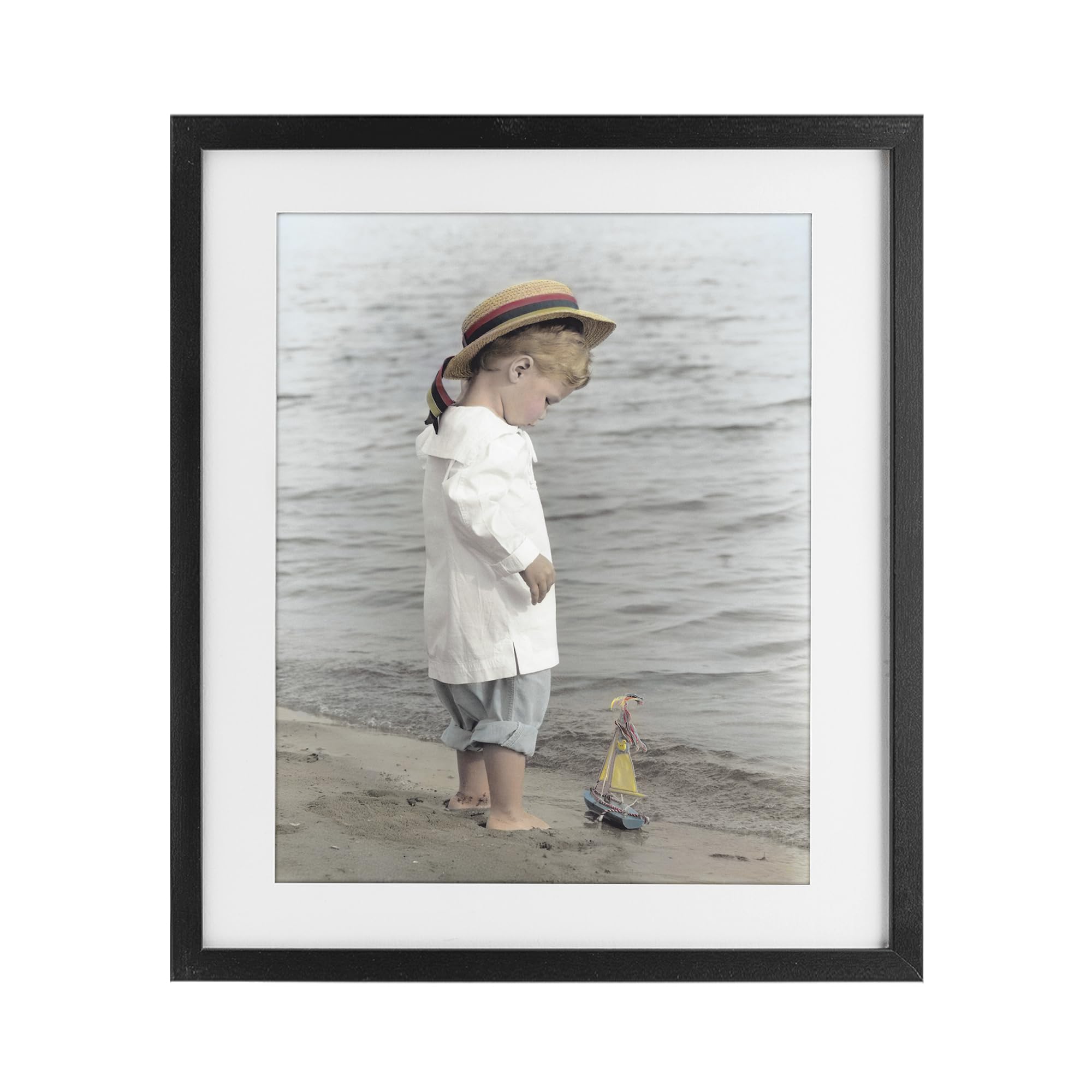 Stupell Industries Midnight Black (Textured) 'Child On Beach Shore'| Framed Print Under Glass