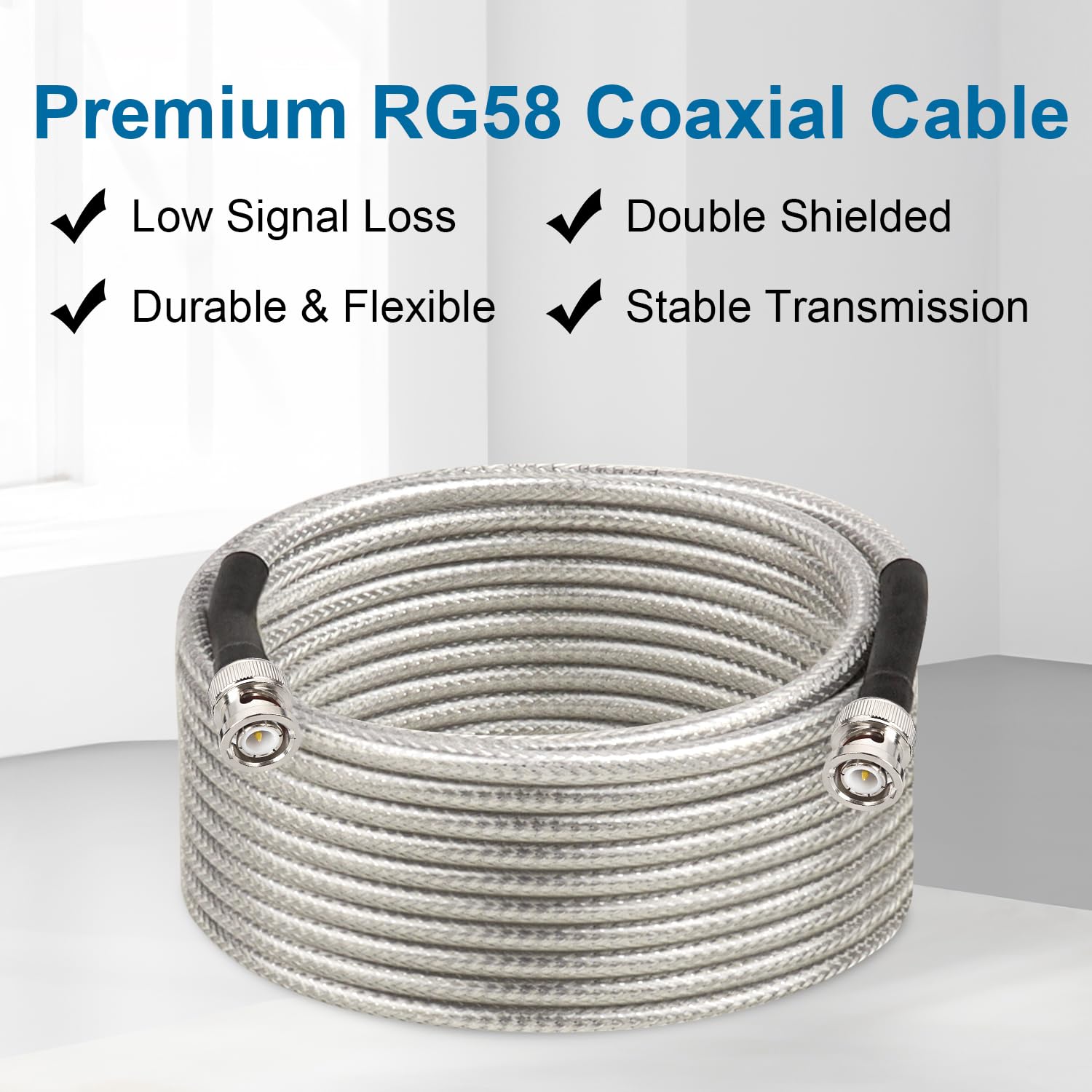 XRDS -RF Cavo coassiale RG58 da maschio BNC a maschio BNC, con nucleo in rame massiccio, cavo RF a bassa perdita a doppia schermatura per CCTV, video, radio, oscilloscopio, apparecchiature di prova