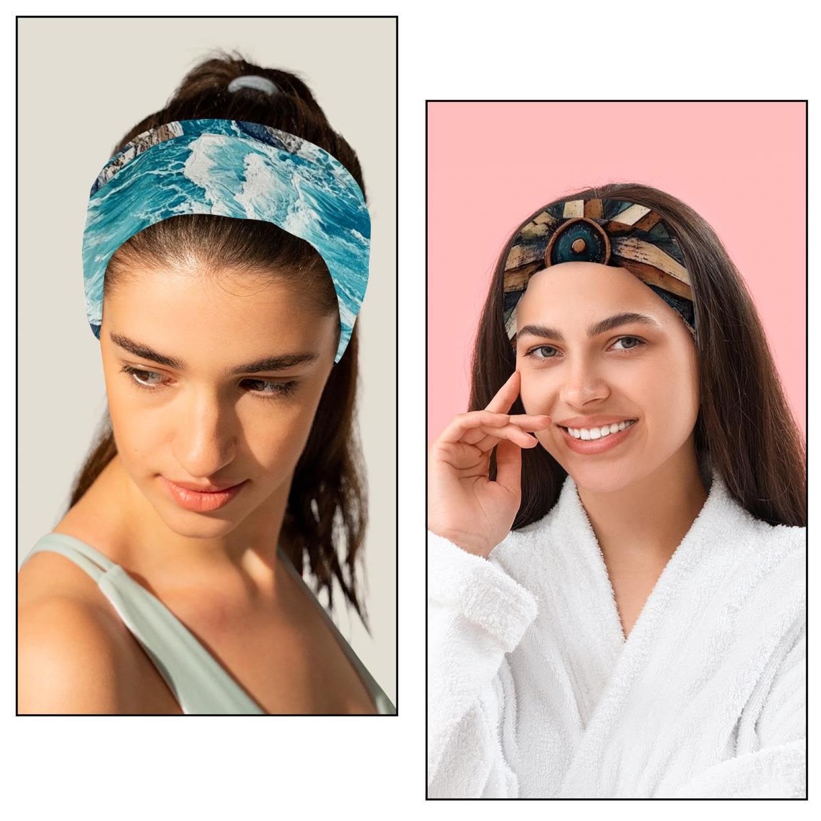 Lot de 6 bandeaux larges pour femme, boussole (1) bandeau de sport antidérapant pour cheveux de femme