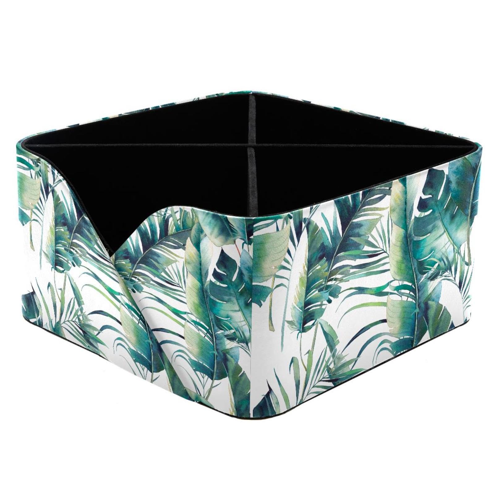KengjuTesu Summer Palm Tree Banana Leaves Pattern Desktop Organizer Pen Holder, Rectangular Pencil Cup for Office, Study and Makeup Stations