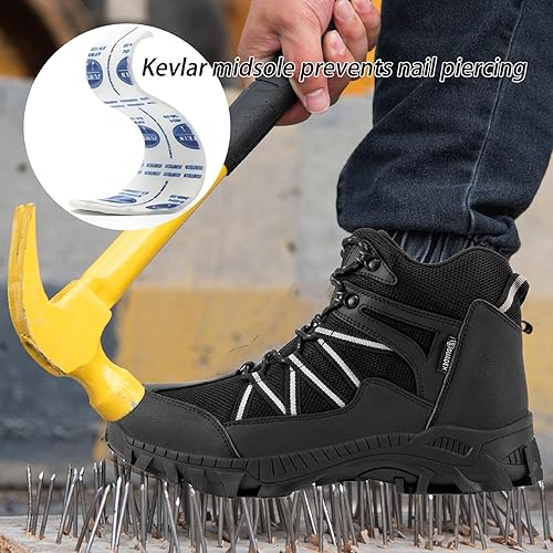 Miniatura 3 de SUADEX Botas con punta de acero para hombres, botas de seguridad para hombres, botas de trabajo con punta de compuesto para hombres, botas de