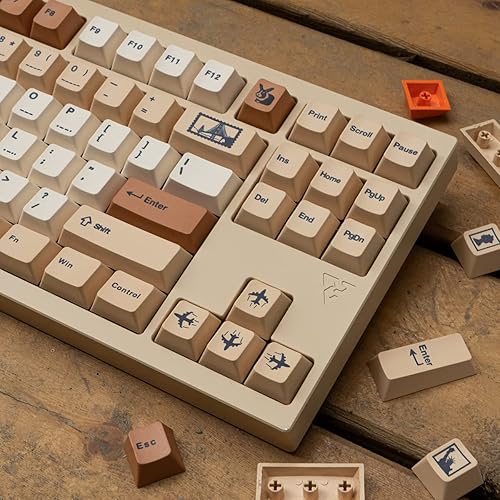 Miniatura 2 de Teclas PBT de 143 teclas de perfil de cerezo, juego de teclas retro, sello postal Dye-Sub, teclas ISO ANSI beige, teclas de teclado personalizadas
