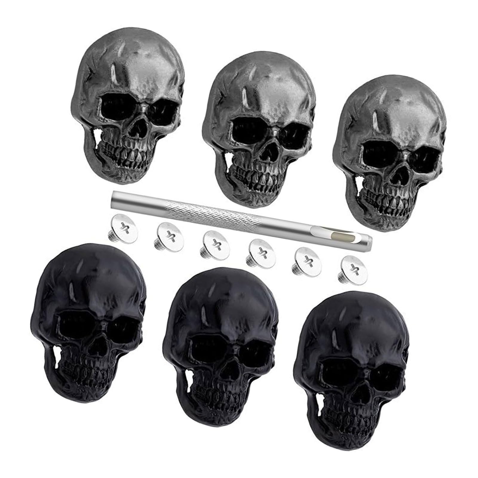 Msioytog Stylish Skull Rivets Studs with Drilling Tool Skeleton Pins Skull Head Button Screws for Leather Rivet Studs