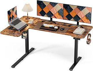 Acrolix 59 Inch Reversible L-Shaped Electric Standing Desk, Adjustable Height Corner Sit-Stand Table Rustic Brown