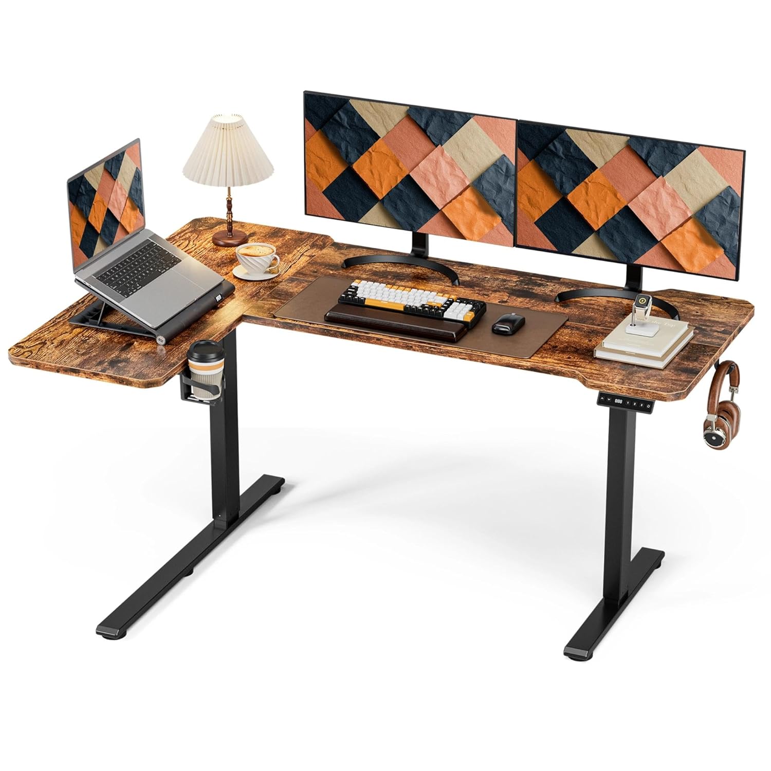 59 Inch L Shaped Standing Desk Electric Adjustable Height Corner Standing Desk Electric Sit Stand Table with Reversible