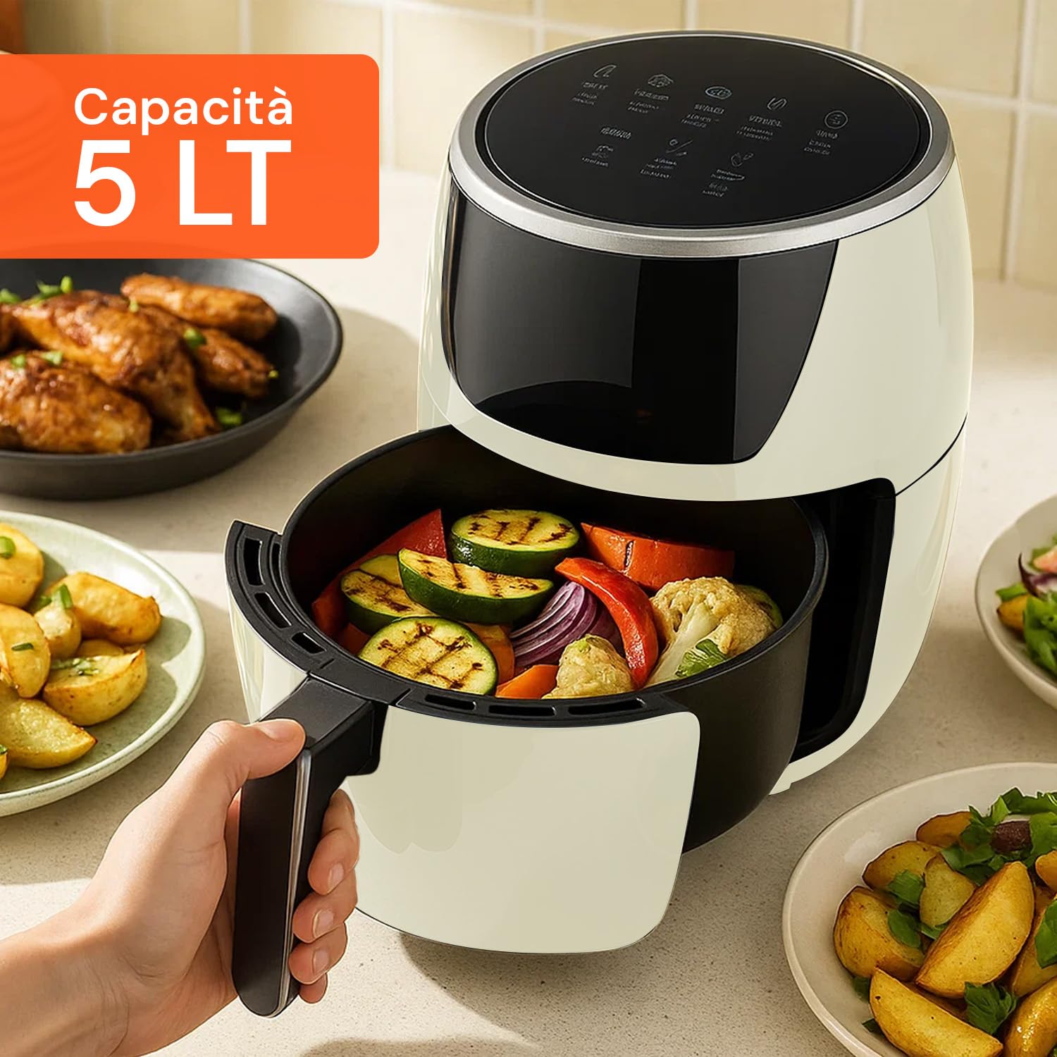 Wintem Frytkownica powietrzna 5 litrów z dotykową diodą LED, 60 min., automatyczne wyłączanie, szybkie gotowanie bez oleju i jednolity dla chrupiących przepisów rodzinnych