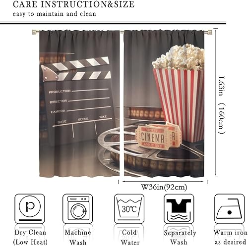 Miniatura 96 de Cortinas opacas para cine en casa, diseño retro moderno, tiras de película de palomitas de maíz para cámara de película, bolsillo para barra,