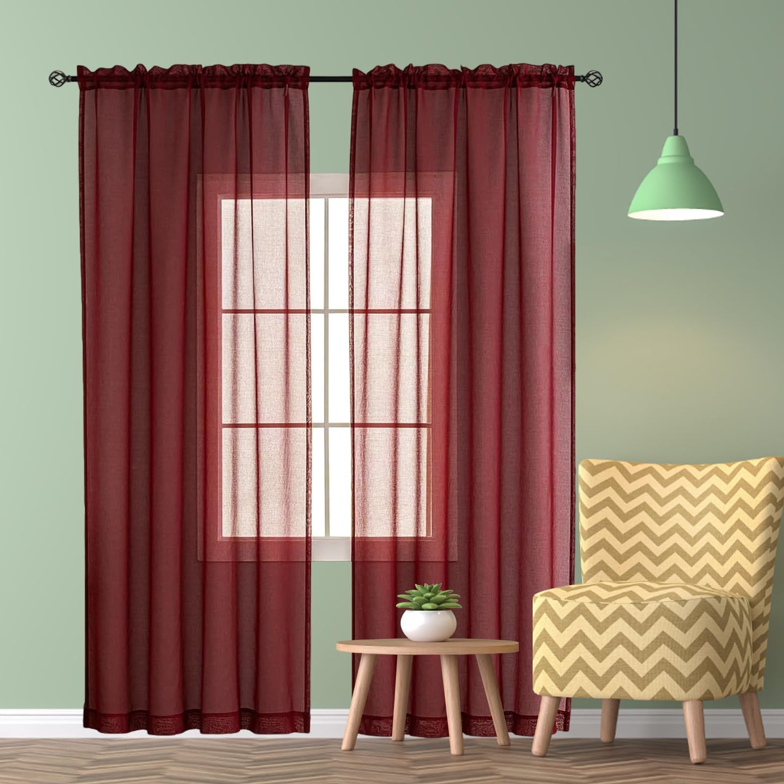 Rideau Voilage Vin Rouge 265x250cm | Paire de Draperies Effet Lin pour Salon et Chambre Moderne