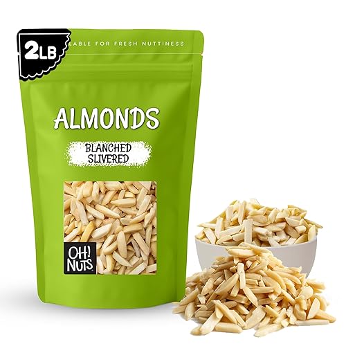 Oh! Nuts Almendras blanqueadas en trozos – crudas – 100% naturales – 2 libras – Almendra alta en proteínas – Envasado en bolsa de cierre