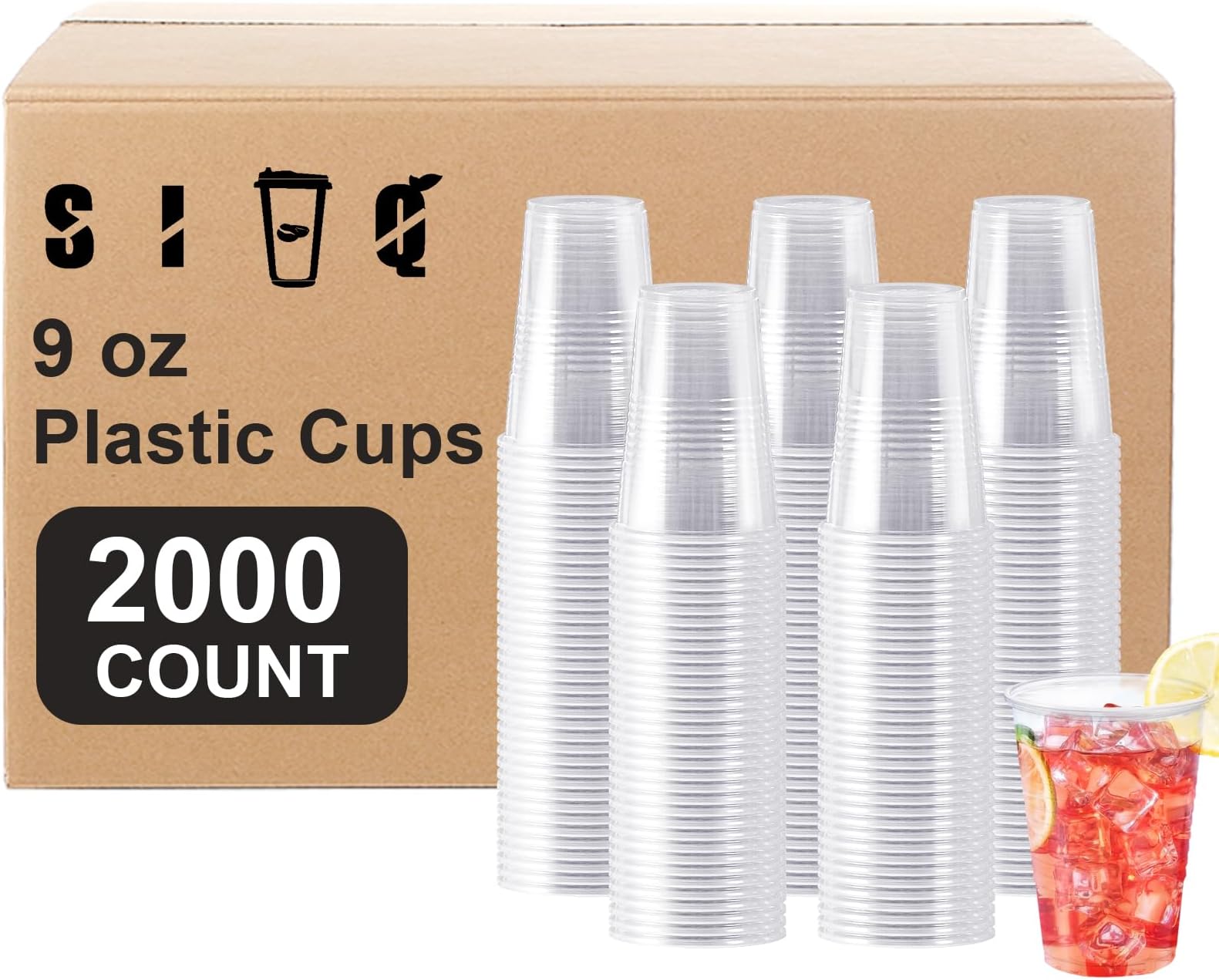SIUQ 2000 Pack 9 oz Clear Plastic Cups, Disposable Water Cups, Cold Party Drinking Cup for Picnic, BBQ, Wedding, Travel, Halloween, Christmas, Events
