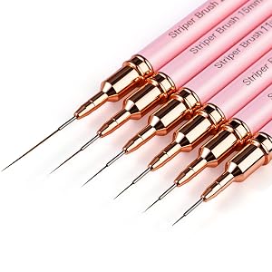 Yasterd Pink Metal Handle Nail Art Brushes 6pcs Striper Set for Long Lines Thin Details Fine Drawing Delicate