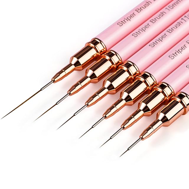 Yasterd Pink Metal Handle Nail Art Brushes 6pcs Striper Set for Long Lines Thin Details Fine Drawing Delicate