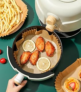 Air Fryer Parchment Paper Liners,50PCS Round Non-Stick Parchment Paper,Oil Resistant,Disposable Food Grade Free of Bleach,Frying Pan,Oil-proof for 2-4 QT Air Fryer Baking Roasting Microwave (6.3 inch)