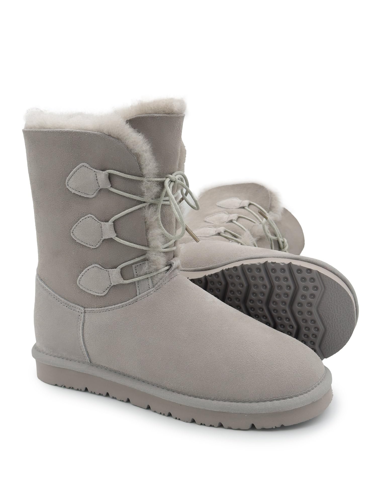 Rohn Moden Lammfell Boots Oslo für Damen, Winter Stiefel aus echtem Schaffell, warme Schneeschuhe in Grau