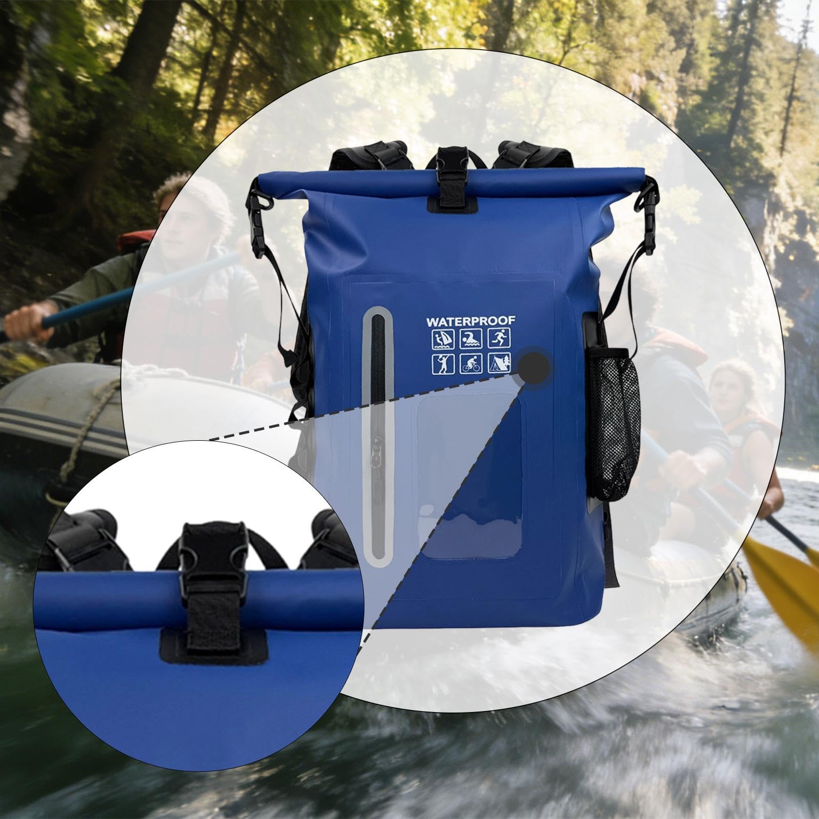 Qianly Wasserdichter Rucksack Outdoor Trockenbeutel Aufbewahrungstasche Schwimmen Segeln Leichtgewichtiger Packsack aus PVC für Camping Bootfahren, Blau