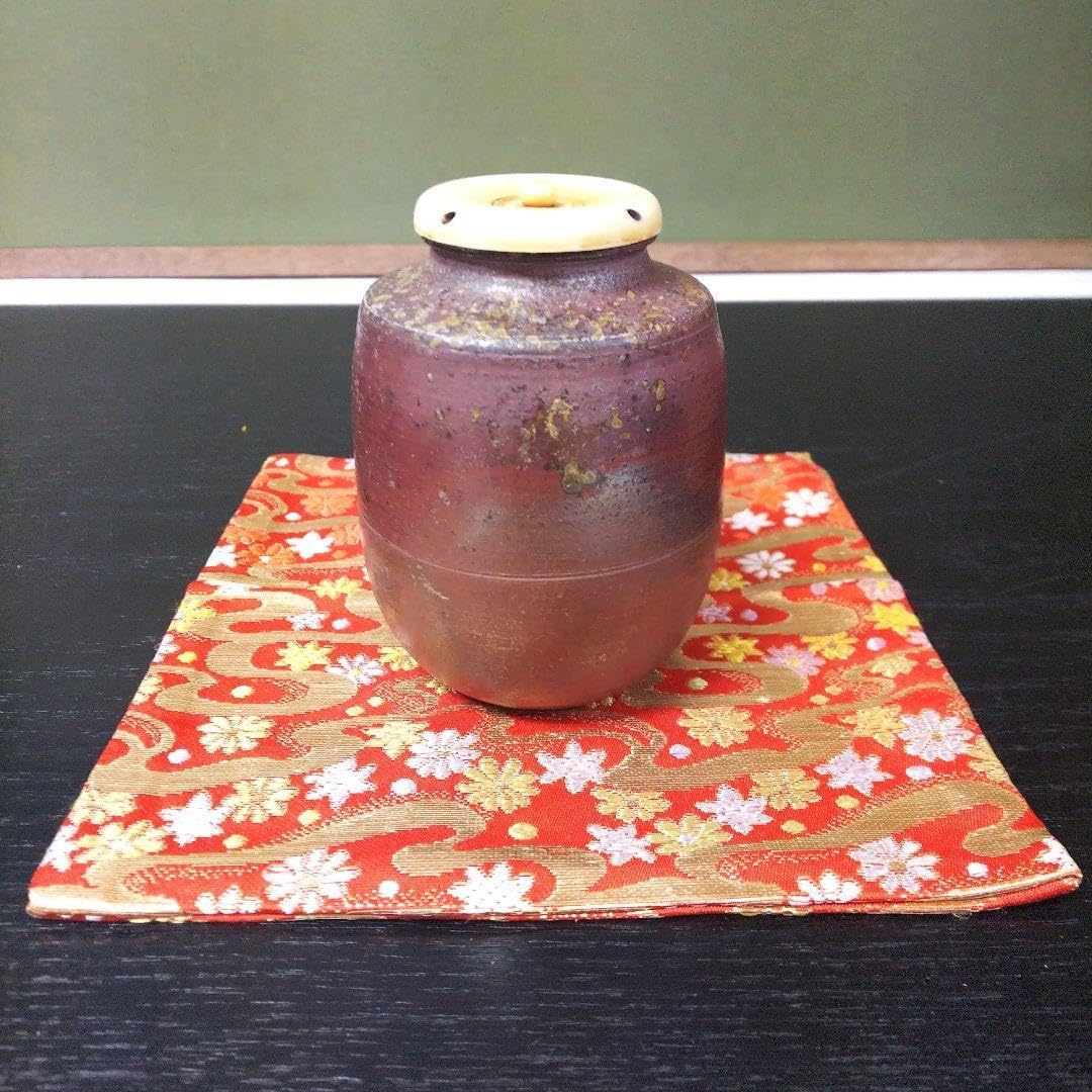 (360)【特価】✿丹波焼★信水窯★市野克明作★仕覆付肩衝茶入★破魔オマケ付き★ 360丹波焼 信水窯 市野克明作 仕覆付肩衝茶入 破