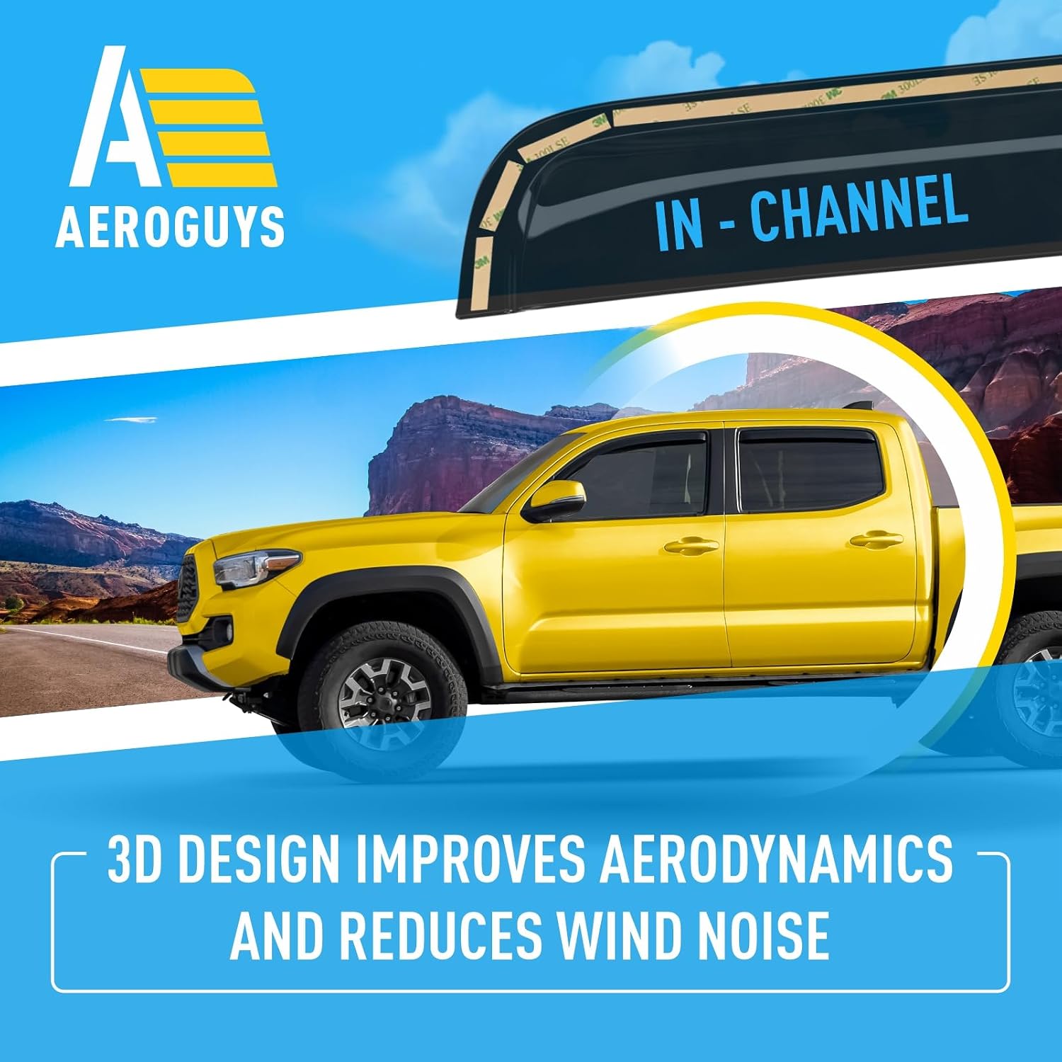 Extra Durable Window Deflectors in-Channel Window Visors Rain Guards Fit for Toyota Tacoma 2016-2023 Double Cab, Sun Visors, Wind Vent for Shades, Exterior Car Accessories - 4pcs. AG0529