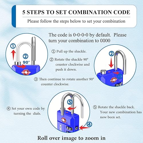 Miniatura 6 de SURE LOCK Cerraduras de equipaje con combinación de 4 dígitos reiniciables aprobadas por la TSA con alerta abierta, diales de fácil lectura, para