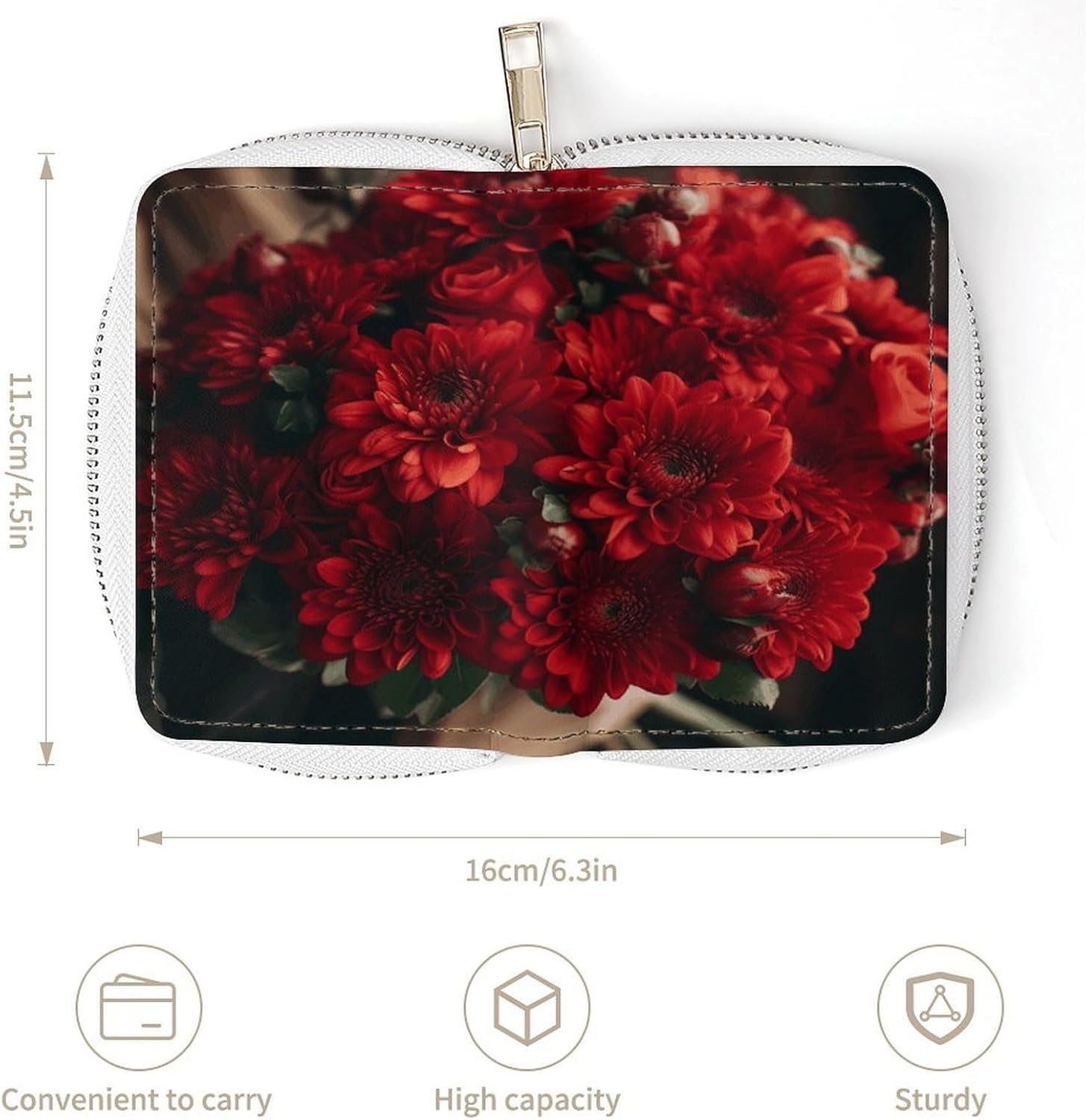 Bouquet of Red Flowers Card Holder RFID Blocking,Credit Card Wallet for Women And Men,Card Case Organizer Bag with Zipper