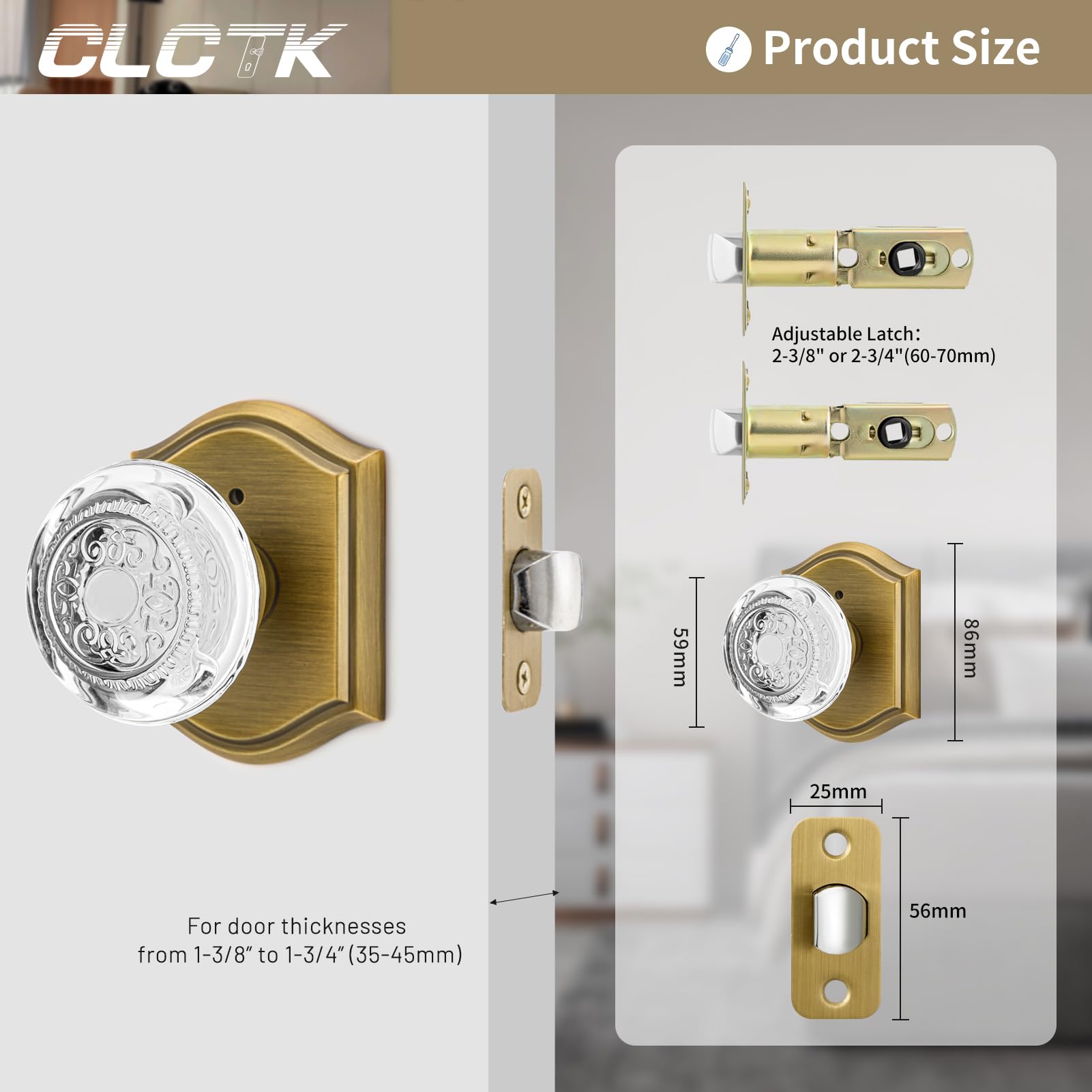 Vintage Brass Glass Door Knobs with Lock -5