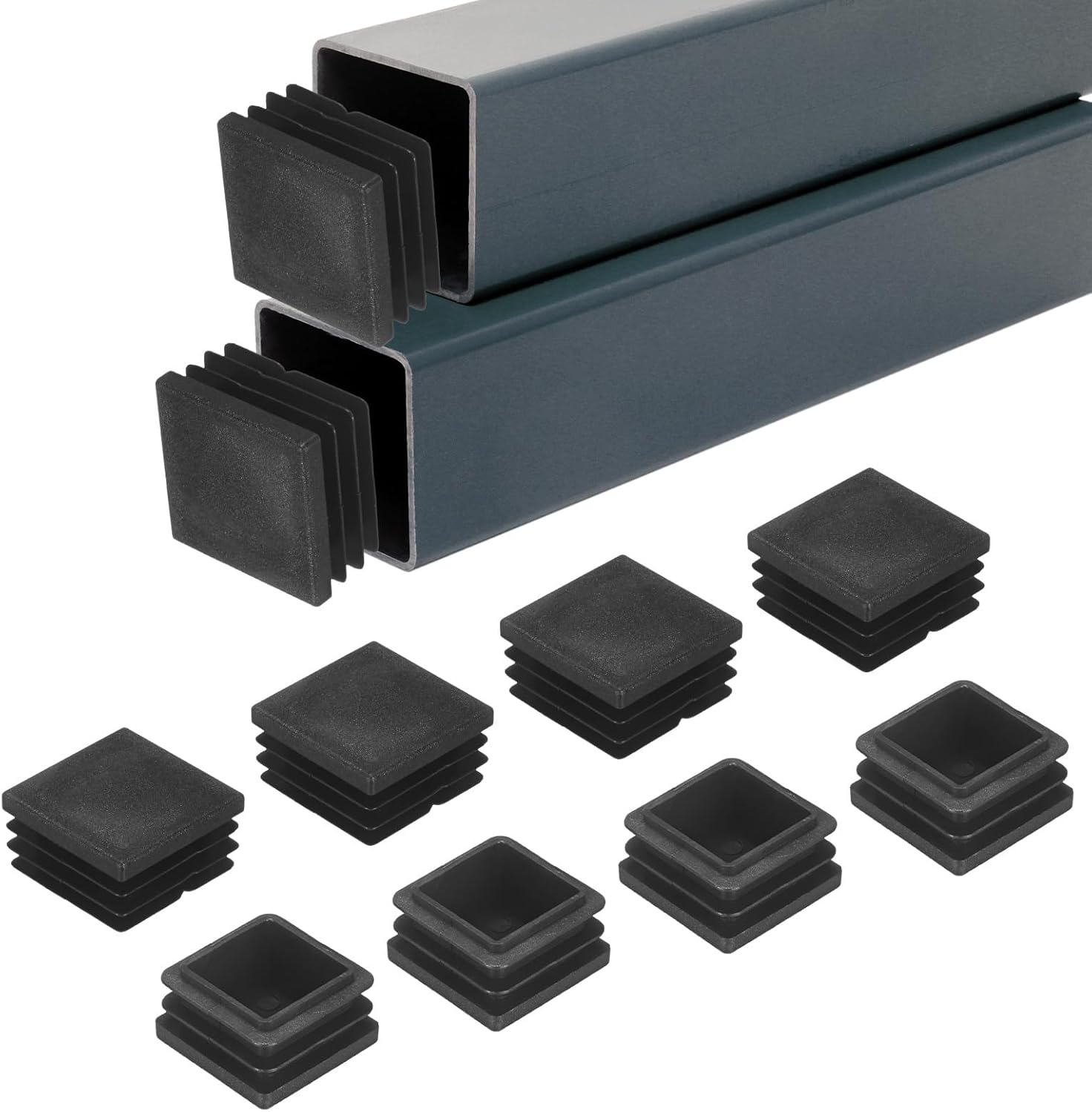 50-Pack Square Tubing End Caps, 2.4Inch/60mm Plastic Tube Plugs for Square Metal Tube/Chair Legs/Pipe Post/Furniture/Fence, Bumper Tubing Plug [Black]