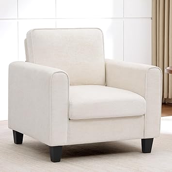 Comfy Accent Chairs for Living Room, Mid Century Modern Upholstered Living Room Chair, Chenille Reading Armchair for Apartment, Waiting Room, Office, Beige