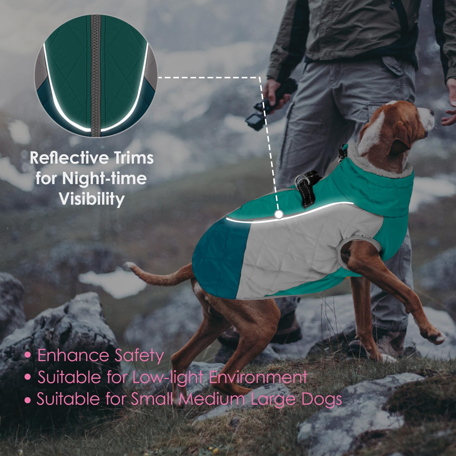 AOFITEE Cappotto per cani, caldo cappotto invernale per cani, a collo alto, riflettente, in pile, con imbracatura integrata
