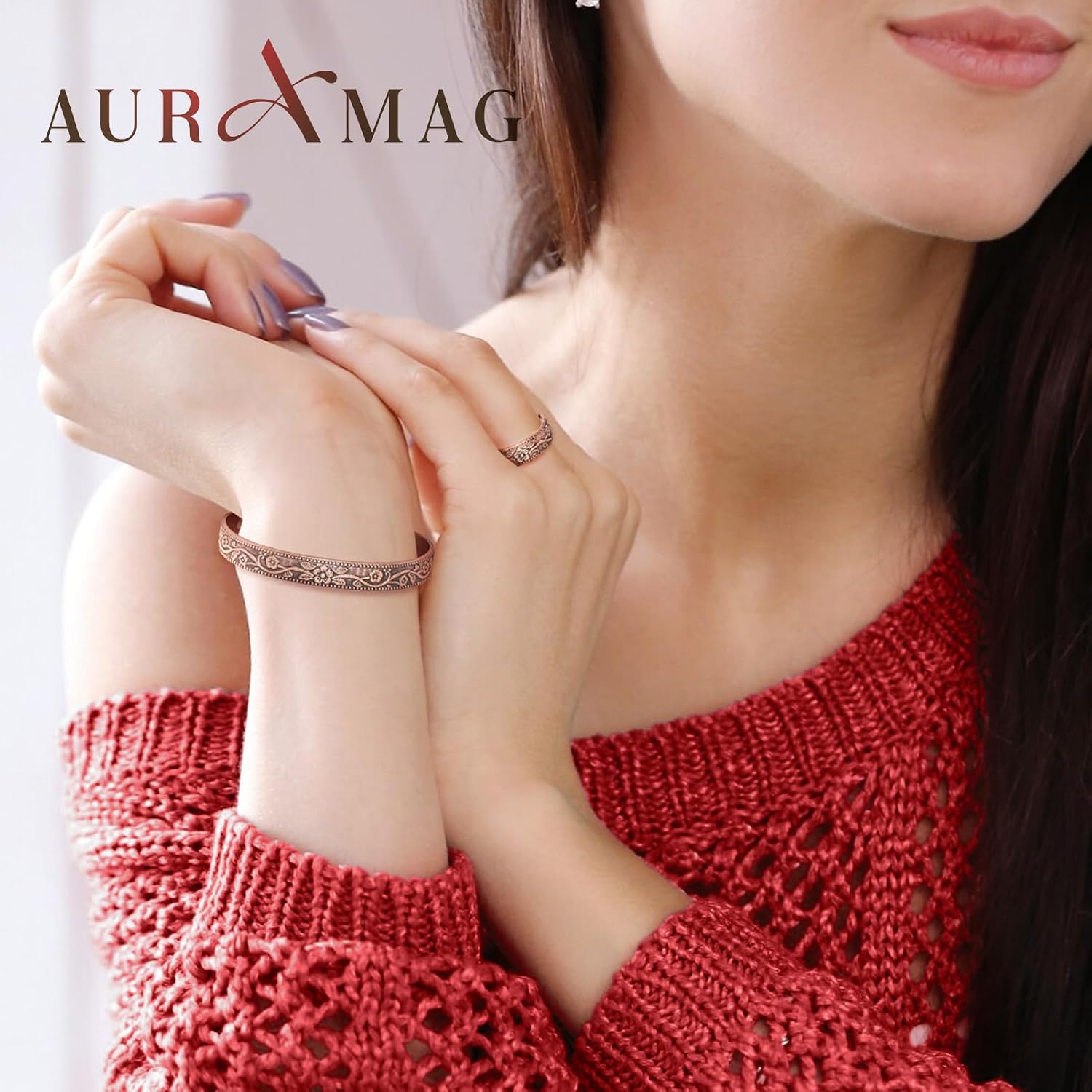 Copper Bracelet for Women, Magnetic Bracelets & Magnetic Thumb Rings with 3500 Gauss Magnets, 99.9% Solid Pure Copper Jewelry Gift with Box