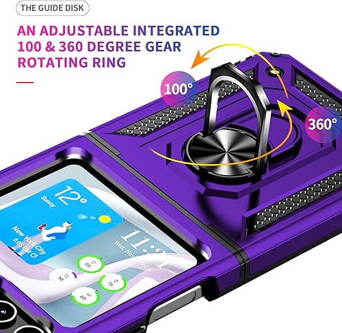 Miniatura 4 de ONOLA Funda para Samsung Galaxy Z Flip 5 con protección de bisagra y soporte magnético de anillo giratorio 360, para teléfono Samsung Z Flip 5