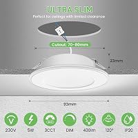 ALUSSO LED Süllyesztett Mennyezeti Lámpa 9W - Ultra Vékony Spotlámpa Szett, Meleg Fehér 3000K, IP44, Konyha és Fürdőszoba, 6 db 2