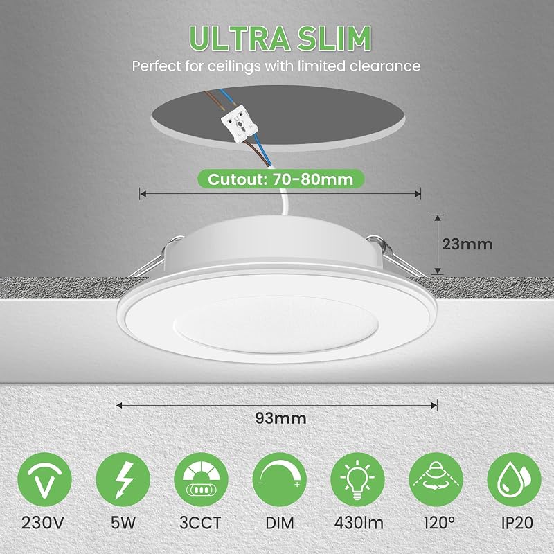 ALUSSO LED Süllyesztett Mennyezeti Lámpa 9W - Ultra Vékony Spotlámpa Szett, Meleg Fehér 3000K, IP44, Konyha és Fürdőszoba, 6 db