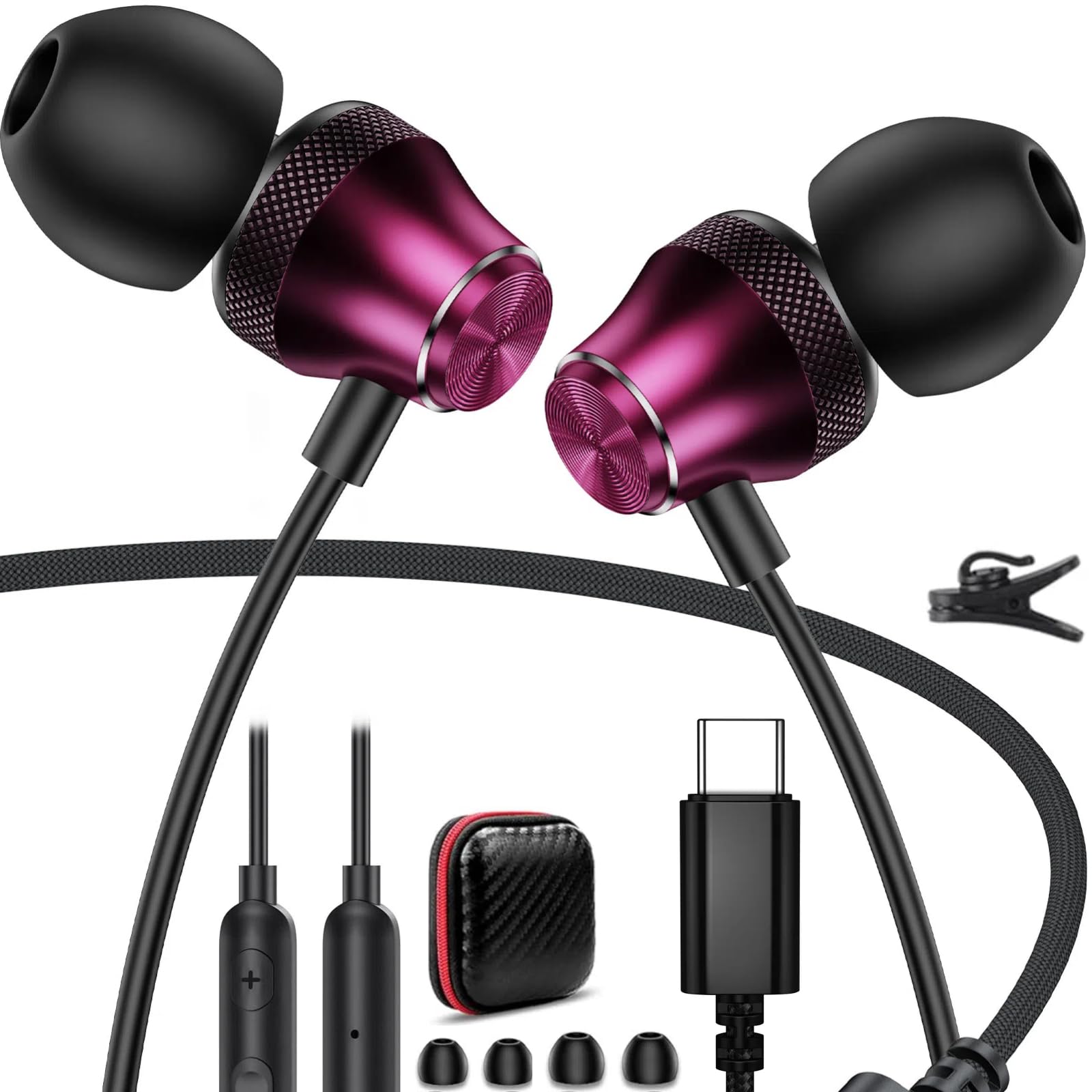 USB Type C Headphone for iPad Mini Laptop School Kid Wired Earbuds for iPhone 16 Pro Max 15 Plus for Samsung S24 FE S23 in-Ear Noise Canceling Android Earphone with Mic Volume Control for Google Pixel-image-25