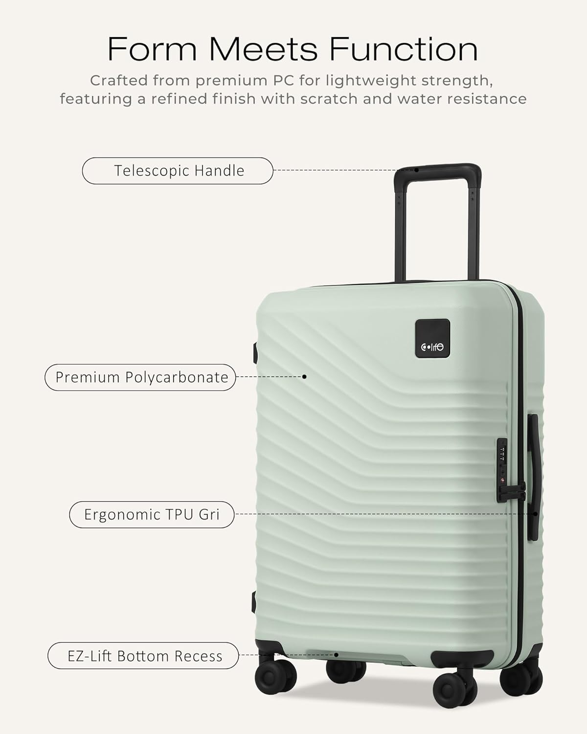 Coolife Luggage 3 Piece Set Durable Upgrade PC Expandable Hardside Lightweight Travel Suitcases with Dual Spinner Wheels & TSA Lock, 20/24/28 (20" Expandable) (Light Green, 3-Piece Set (20/24/28))