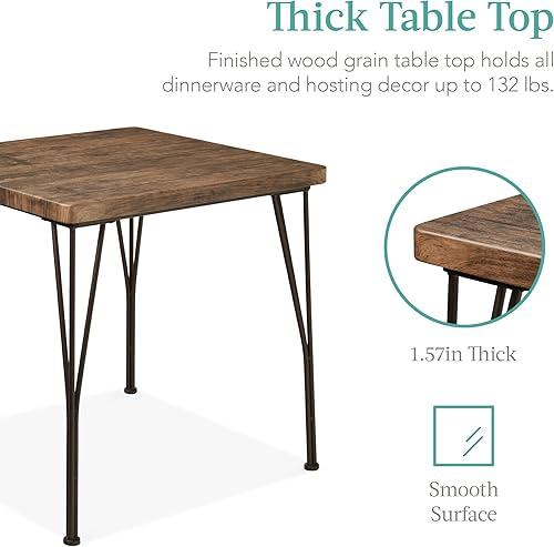 Miniatura 2 de Best Choice Products Juego de mesa de comedor de 3 piezas, mesa de comedor cuadrada de metal y madera para cocina, comedor, rincón de desayuno con 2