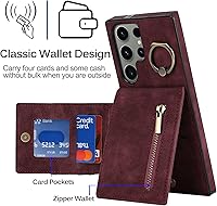 Vista 2 de Miimall Funda para Samsung Galaxy S23 Ultra con tarjetero, piel sintética Galaxy S23 Ultra con soporte de anillo, funda magnética Flip S23 Ultra