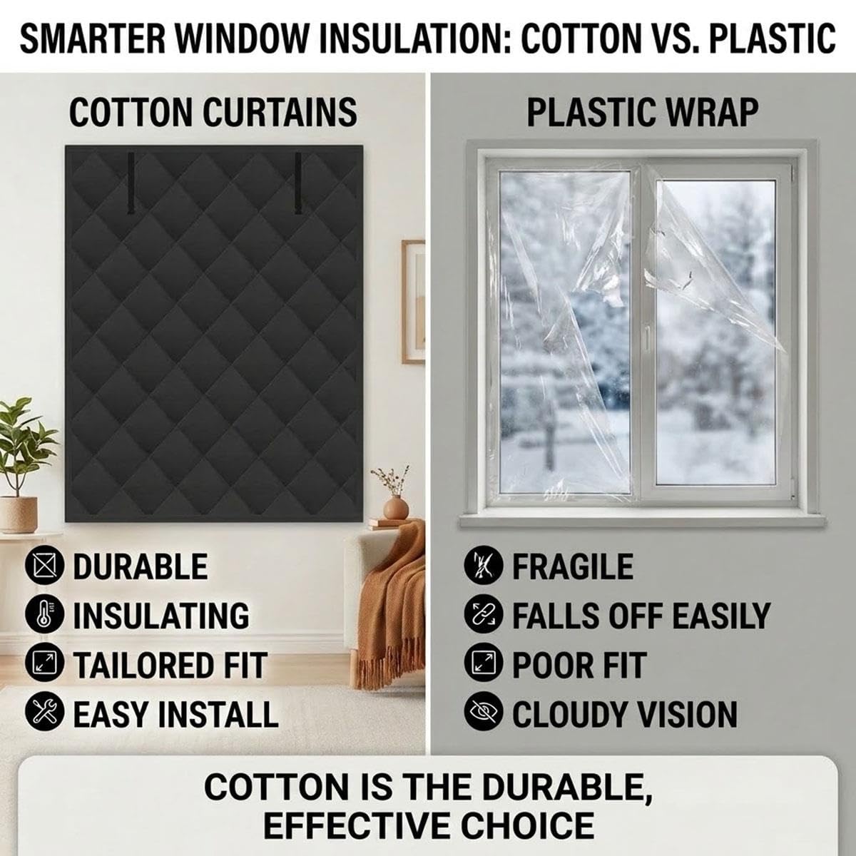 Rideaux Thermiques Isolants 3 Couches, Couverture de Fenêtre Thermique Oxford sans Perçage, Kit de Film d'Isolation Ajustable pour Hiver, Garde l'Air Froid et l'Air Chaud 50-200cm(Noir,150x201cm)