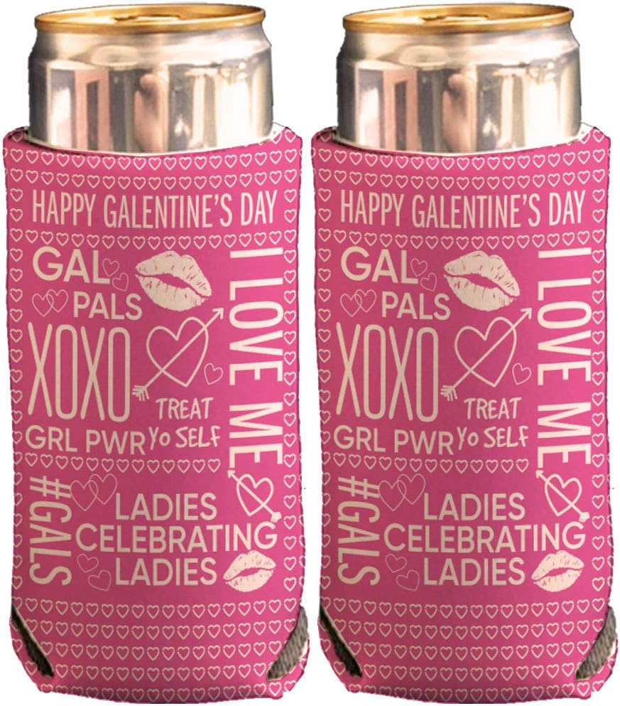 VictoryStore Slim Can Coolers: Happy Galentine's Day Slim Can Cooler for 12oz Tall Skinny Cans, For Bachelorette Party, Beach, And Outdoors (12)