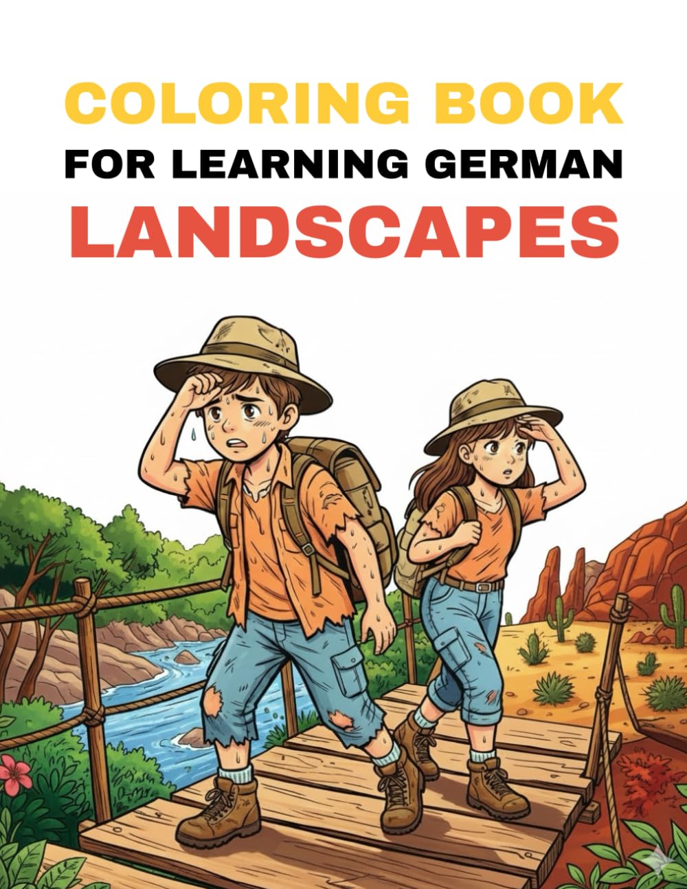 Coloring Book for Learning German – Landscapes: Color beautiful landscapes and learn their German names in a playful way