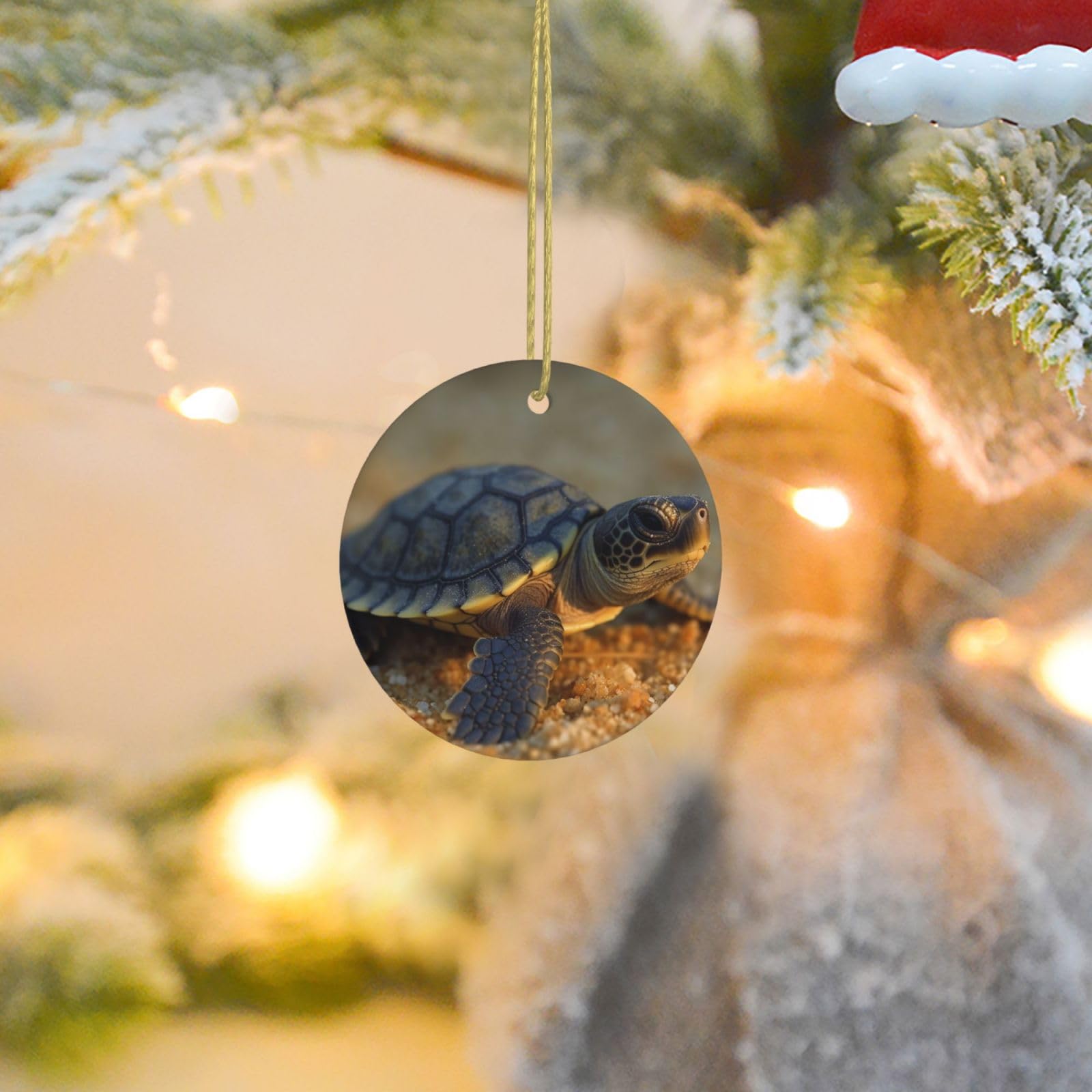 Christmas Ornaments for Christmas Tree Decoration Ceramic Hanging Baby Turtle Ornament with Gold Ribbon Crafts Round Pendant for Keepsake Gifts Glass Xmas Decor Party Supplies