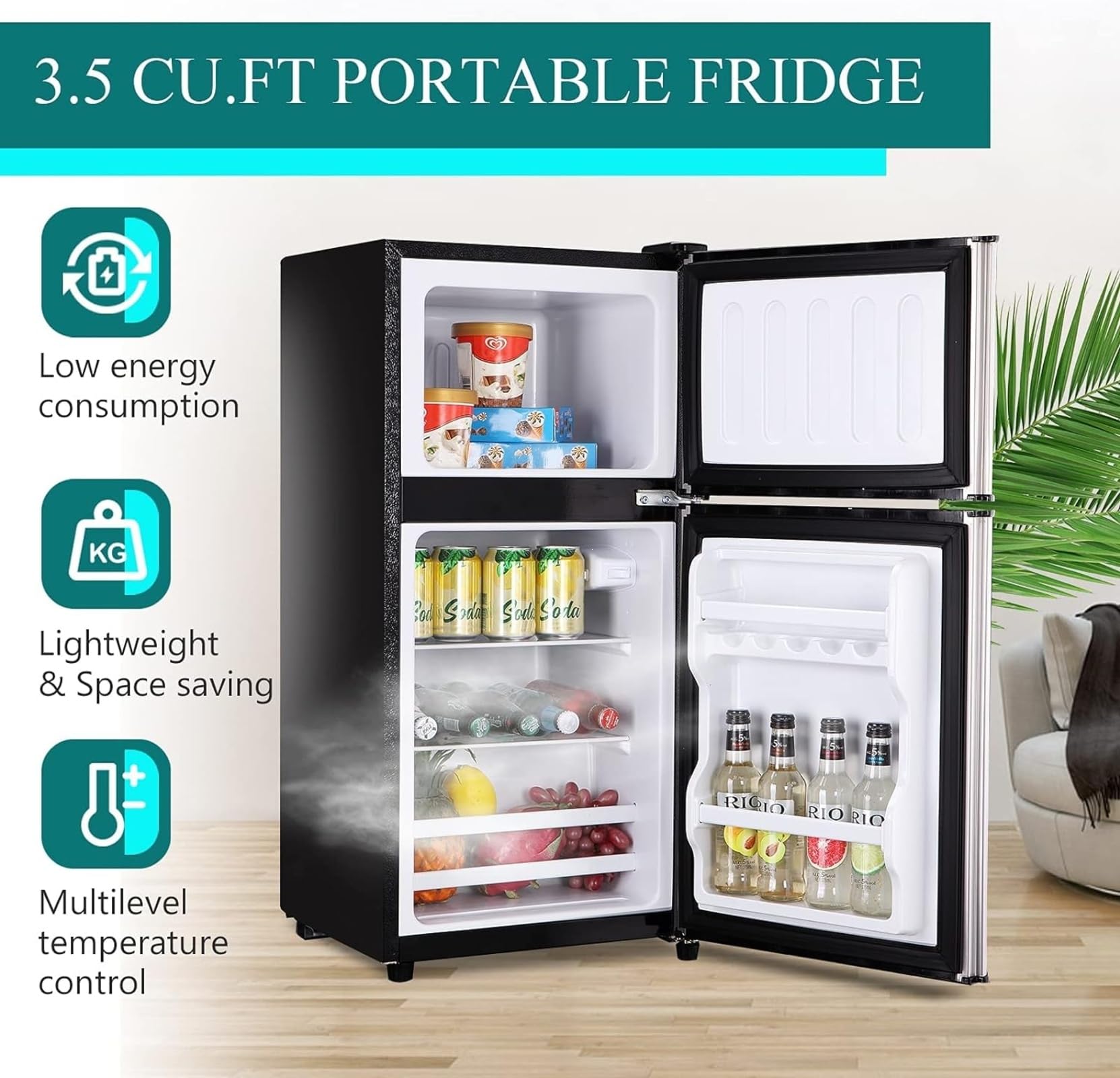 Bgtr 3.5cu.Ft Compact Refrigerator Mini Fridge With Freezer, Small Refrigerator With 2 Door, 7 Level Ther on Fridge.com - View 4