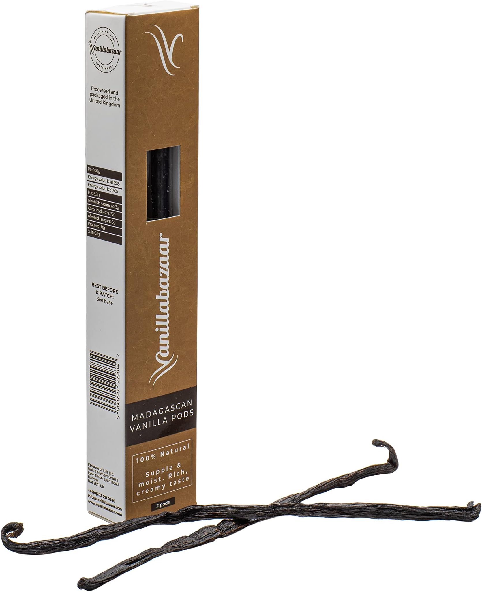Gourmet Madagascan Vanilla Pods 15-17cm | 2 Grade A Bourbon Vanilla Beans | Gourmet Sticks for Baking & Extraction | Resealable Tube | Vanillabazaar