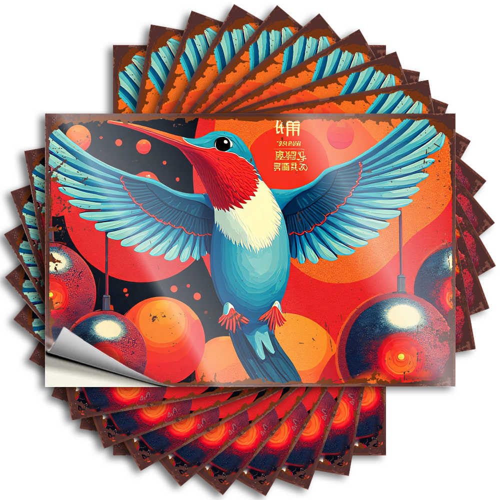 Decals Happy Teenage Room Decor Water Colorful Hummingbird Amidst A Cosmic Fruit Garden - No Residue Decals for Stone(8X12CM)