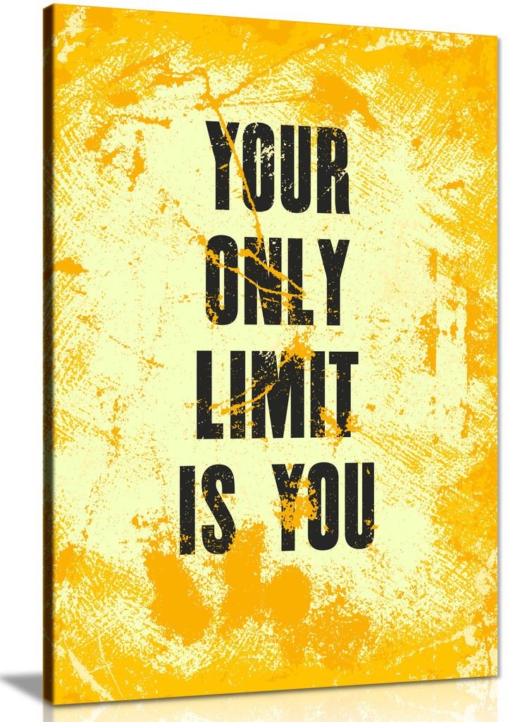 Panther Print Yellow - Only Limit Is You Inspiring Motivation Quote Your Only Limit Is You Canvas Wall Art Picture Print (12X8)