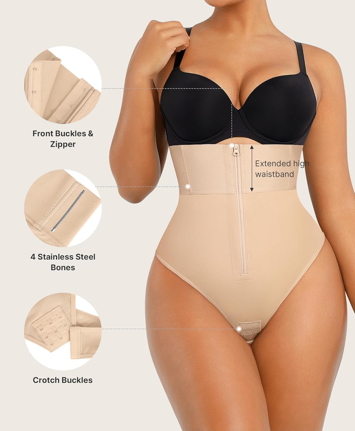 SHAPELLX Thong Shapewear Tummy Control Underwear for Women High Waisted Body Shaper