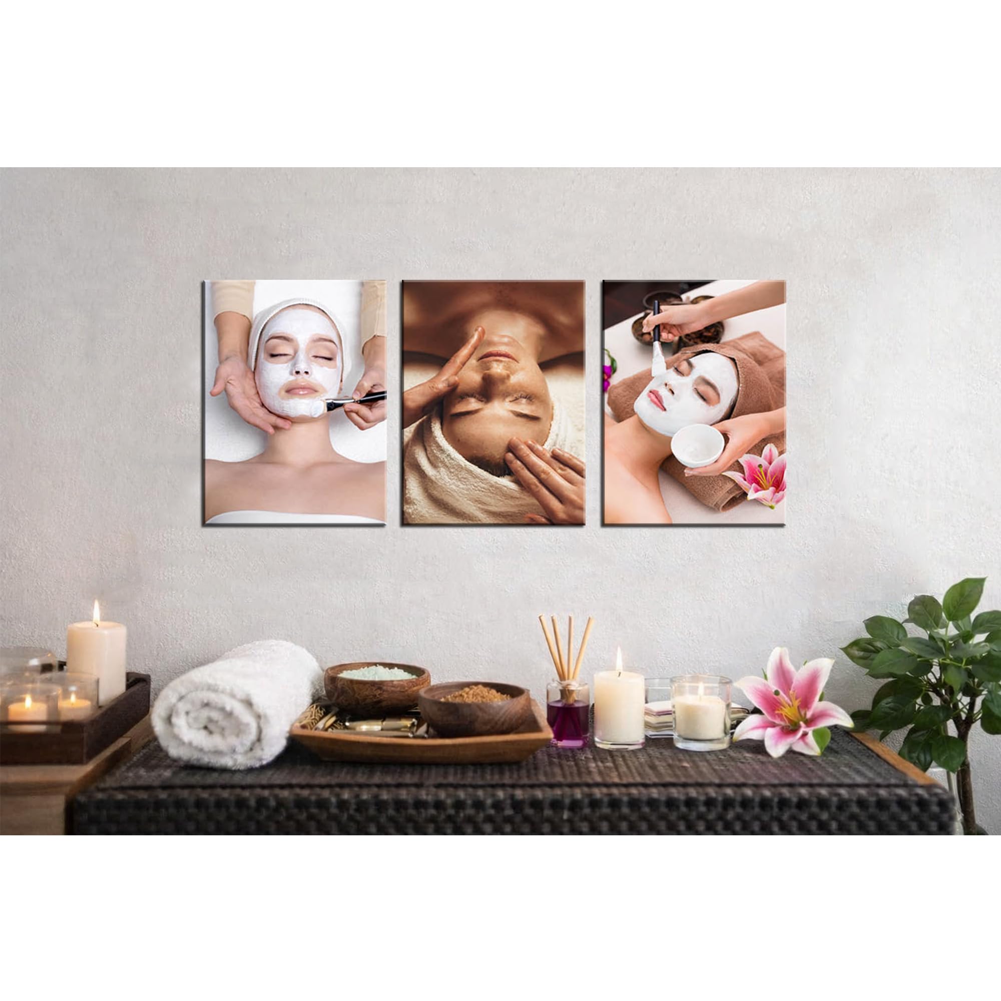 Set Di 5 Poster Su Tela Per Salone Di Bellezza E SPA - Stampe Moderne Per Decorazione Parete - 152x81 Cm - Arredo Quadro Per Estetista, Viso E Massaggi