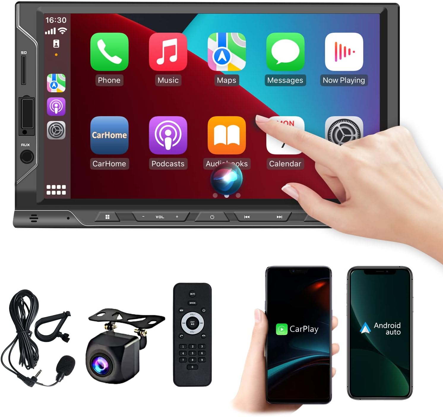 Double Din Car Stereo with CarPlay Android Auto 7 Inch HD