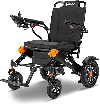 Aotedor Electric Wheelchairs for Adults,Equipped with 2 Packs Safe Side Slide-in Batteries 20 Miles Travel Range All Terrain Motorized Wheelchair for Seniors Airline Approved Black-Orange